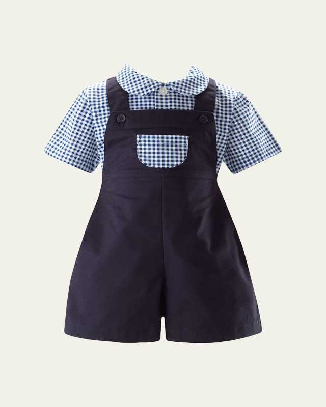 Boy's Gingham-Print Shirt & Dungaree Set, Size 6M-